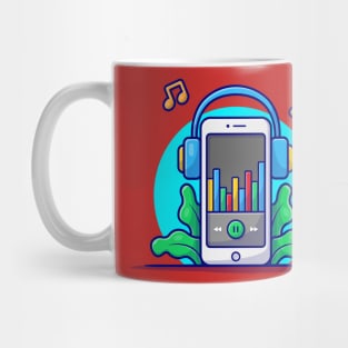 Online Music Player with Headphone and Tune and Note of Music Cartoon Vector Icon Illustration Mug